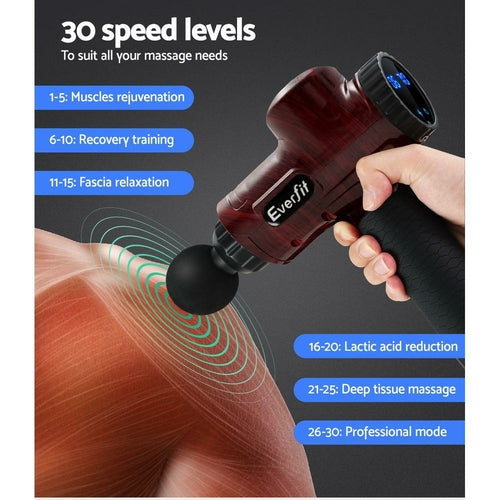 Everfit Massage Gun 6 Heads Electric Massager Vibration Percussion LCD